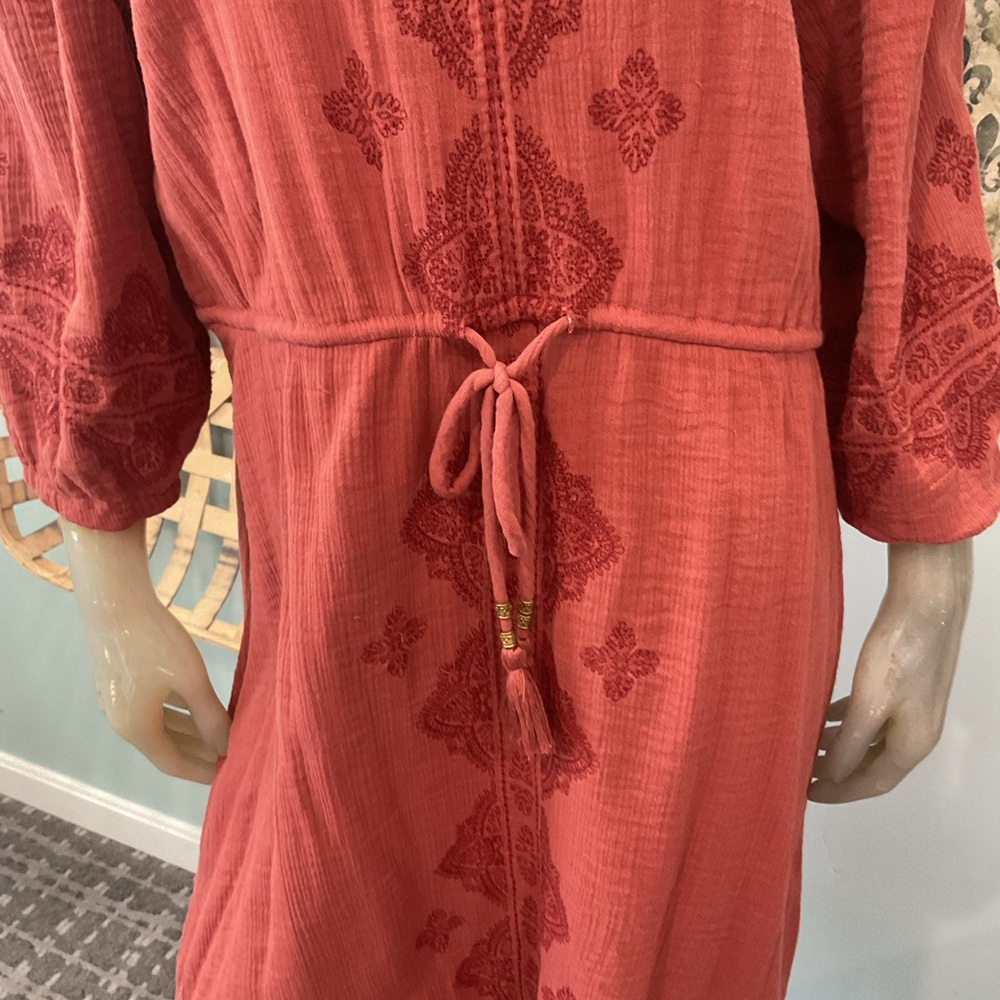 Lucky Brand Terracotta Embroidered Midi Dress - Picture 4 of 9